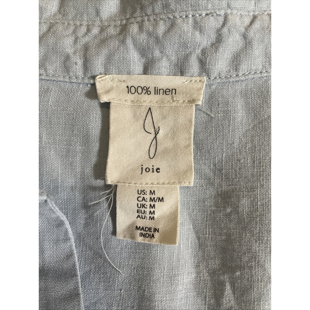 Joie 100% Linen Baby Blue Cropped Button Down Short Sleeve Shirt Women's Medium - Picture 4 of 10